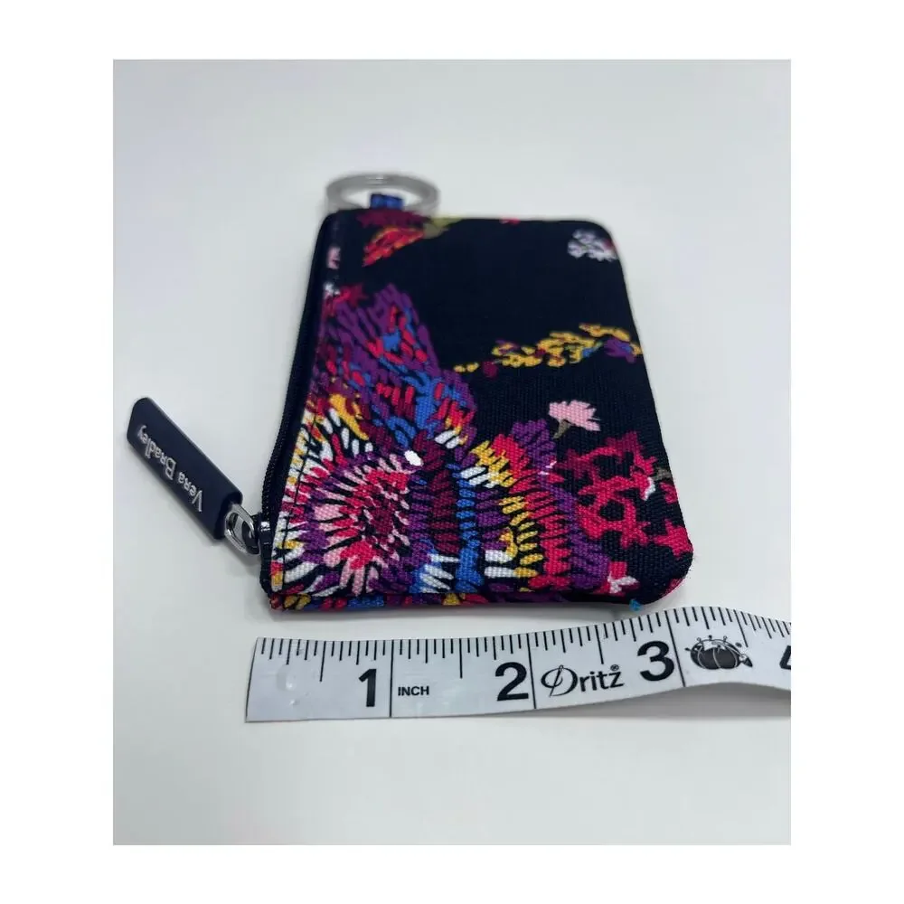 Vera Bradley Zip ID Case / Coin Purse Keychain Midnight Wildflower - Picture 3 of 5